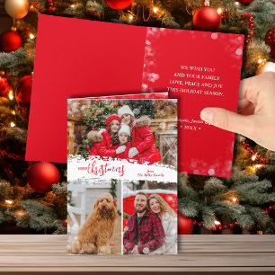 Vrolijk kerstfeest 3 foto collage gevouwen feestdagen kaart