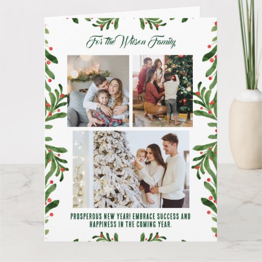 Vrolijk Kerstfeest 3 Foto Collage Groene Vakantie Kaart (Voorkant)