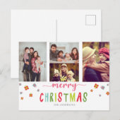 Vrolijk kerstfeest 3 foto collage kleurig feesteli briefkaart (Voorkant / Achterkant)