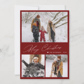 Vrolijk Kerstfeest 3 foto collage modern rood Feestdagenkaart (Voorkant)