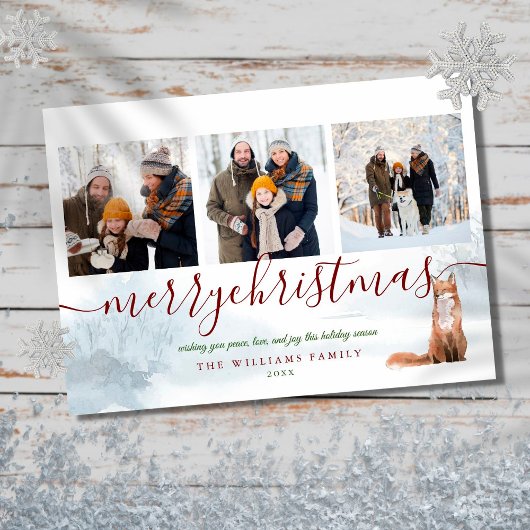 Vrolijk kerstfeest 3 Foto Collage Winter Fox Feestdagenkaart