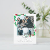 Vrolijk kerstfeest 3 Foto Collage Wreath Holiday Briefkaart (Staand voorkant)