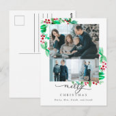 Vrolijk kerstfeest 3 Foto Collage Wreath Holiday Briefkaart (Voorkant / Achterkant)