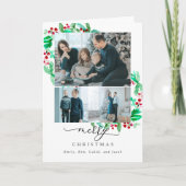 Vrolijk kerstfeest 3 Foto Collage Wreath Holiday Feestdagen Kaart (Voorkant)