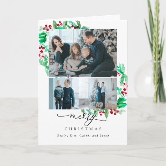 Vrolijk kerstfeest 3 Foto Collage Wreath Holiday Feestdagen Kaart (Voorkant)
