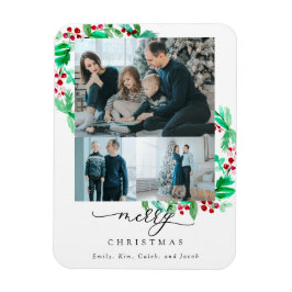 Vrolijk kerstfeest 3 Foto Collage Wreath Holiday Magneet
