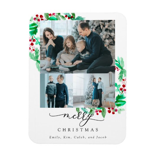 Vrolijk kerstfeest 3 Foto Collage Wreath Holiday Magneet (Verticaal)