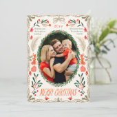 Vrolijk Kerstfeest 3 Foto Coquette Botanische Bloe Feestdagenkaart (Staand voorkant)