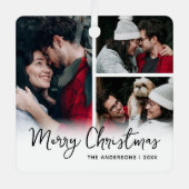 Vrolijk Kerstfeest 3 Foto Keepsake Metalen Ornament (Voorkant)