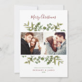 Vrolijk kerstfeest 3 Foto Moderne Greenery Couples Feestdagenkaart (Voorkant)