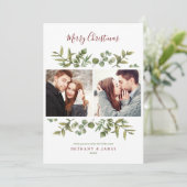 Vrolijk kerstfeest 3 Foto Moderne Greenery Couples Feestdagenkaart (Staand voorkant)