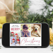 Vrolijk Kerstfeest 3 Foto Rood Script Feestdagen Kaart