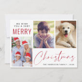 Vrolijk Kerstfeest 3 Foto Rood Script Feestdagenkaart (Voorkant)