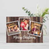 Vrolijk kerstfeest 3 foto rustiek hout kaart (Staand voorkant)