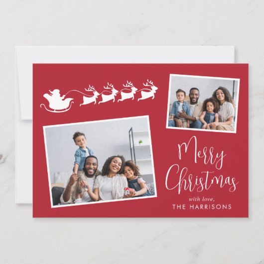 Vrolijk Kerstfeest 3 Foto Santa Sleigh Feestdagenkaart (Voorkant)