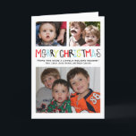 Vrolijk kerstfeest 3  fotofeestkaart op maat feestdagen kaart<br><div class="desc">Met de hand geïllustreerde prettige kerstdagen in leuke kleuren kunt u van deze kaart genieten. Neem 3 geweldige foto's op de voorzijde en voeg er nog 3 toe aan de binnenkant en de achterzijde. Volledig met fotoonderschriften. Stuur een e-mail voor extra kleurmethoden. Pinkhippoprints@gmail.com Bedankt!</div>