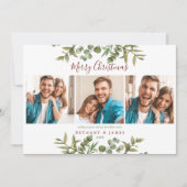 Vrolijk kerstfeest 3 Fotoparen Greenery Feestdagenkaart (Voorkant)