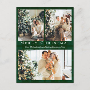 Vrolijk Kerstfeest 3 Foto's Groene Buffalo Plaid Feestdagenkaart
