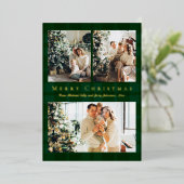Vrolijk Kerstfeest 3 Foto's Groene Buffalo Plaid G Folie Feestdagenkaart (Staand Voorkant)