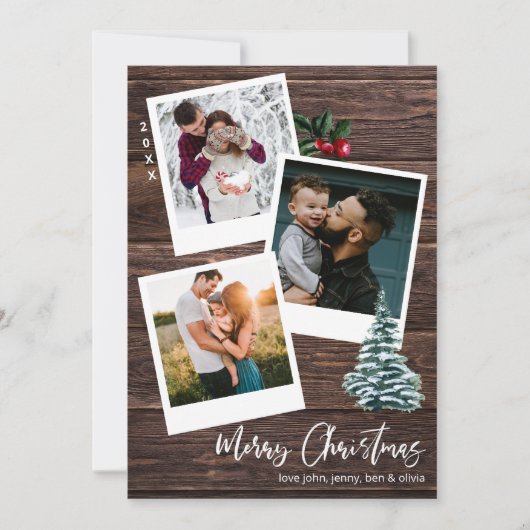 Vrolijk kerstfeest 3 Instant Photo Rustic Kaart (Voorkant)