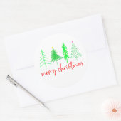 Vrolijk kerstfeest - 4 bomen ronde sticker (Envelop)