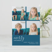 Vrolijk Kerstfeest 4 Foto - Blauw Botanisch Feestdagenkaart (Staand voorkant)
