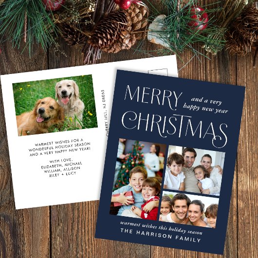 Vrolijk Kerstfeest 4 Foto Blauw Feestdagenkaart
