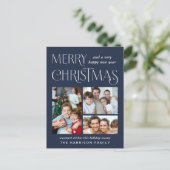 Vrolijk Kerstfeest 4 Foto Blauw Feestdagenkaart (Staand voorkant)