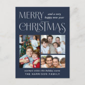 Vrolijk Kerstfeest 4 Foto Blauw Feestdagenkaart (Voorkant)