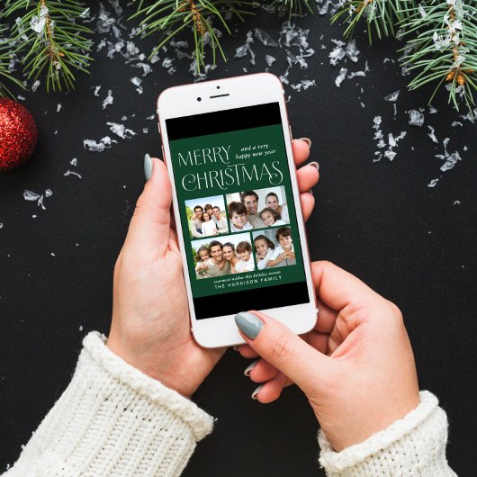 Vrolijk Kerstfeest 4 Foto Groen Feestdagen Kaart