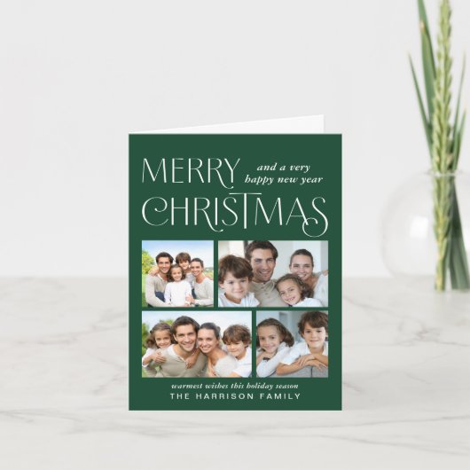 Vrolijk Kerstfeest 4 Foto Groen Feestdagen Kaart (Voorkant)
