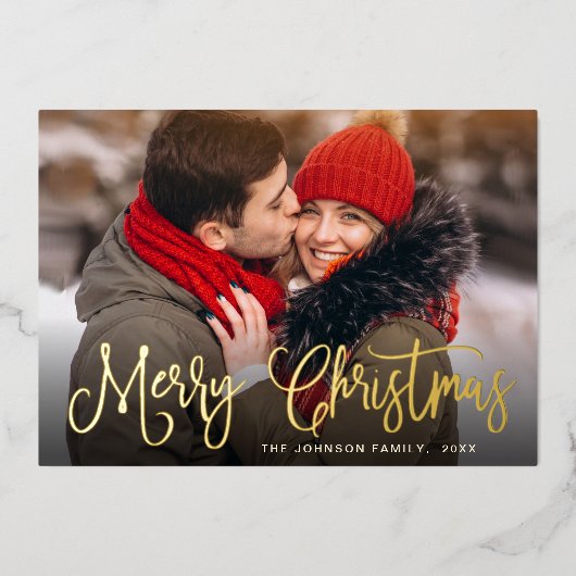 Vrolijk Kerstfeest 4 FOTO Groet Goud Folie Feestdagenkaart (Voorkant)