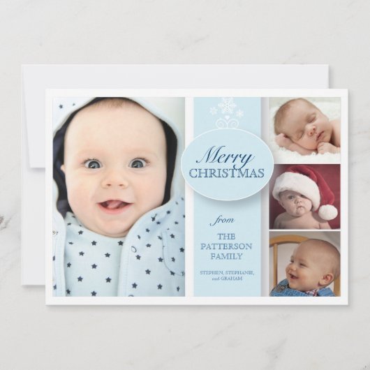 Vrolijk kerstfeest 4 Foto in Blauw Feestdagenkaart (Voorkant)