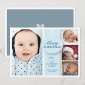 Vrolijk kerstfeest 4 Foto in Blauw Feestdagenkaart (Voorkant / Achterkant)