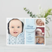 Vrolijk kerstfeest 4 Foto in Blauw Feestdagenkaart (Staand voorkant)