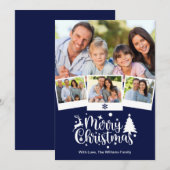 Vrolijk Kerstfeest 4 Foto Kerst Marine Blauw Feestdagenkaart (Voorkant / Achterkant)