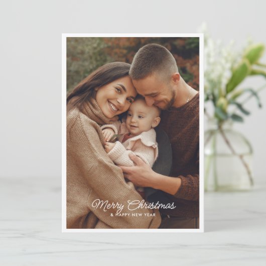 Vrolijk kerstfeest 4-foto persoonlijk bericht feestdagenkaart (Staand voorkant)