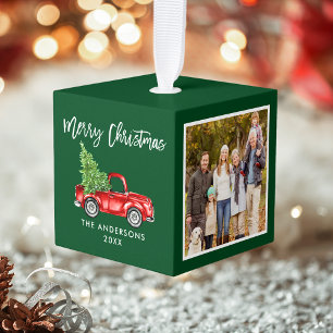 Vrolijk kerstfeest 4 Foto Red Truck Green Decoratie