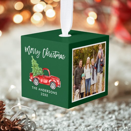 Vrolijk kerstfeest 4 foto  rode vrachtwagen groen decoratie