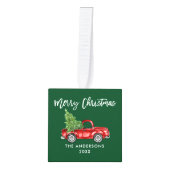 Vrolijk kerstfeest 4 foto  rode vrachtwagen groen decoratie (Voorkant)