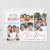 Vrolijk Kerstfeest 4 Foto Rood Script Feestdagenkaart (Voorkant)