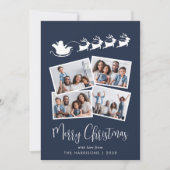 Vrolijk Kerstfeest 4 Foto Santa Sleigh Blue Feestdagenkaart (Voorkant)