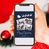 Vrolijk Kerstfeest 4 Foto Santa Sleigh Blue Feestdagenkaart