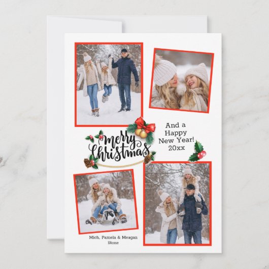 Vrolijk Kerstfeest 4 Foto Vakantie Kaart (Voorkant)