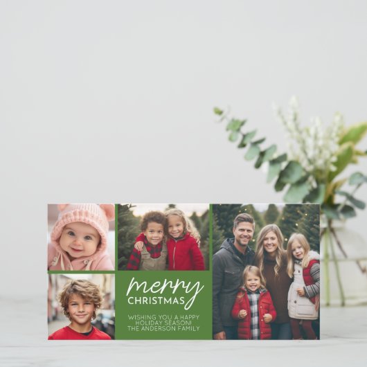 Vrolijk kerstfeest 4 fotocollage - kan groen bewer feestdagenkaart (Staand voorkant)
