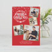 Vrolijk Kerstfeest 4 Fotocollage Sneeuwvlokken Feestdagenkaart (Staand voorkant)