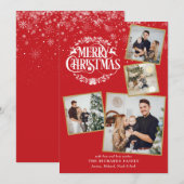 Vrolijk Kerstfeest 4 Fotocollage Sneeuwvlokken Feestdagenkaart (Voorkant / Achterkant)