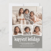 Vrolijk Kerstfeest 4 foto's Grijs Koraal Botanisch Feestdagenkaart (Voorkant)