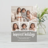 Vrolijk Kerstfeest 4 foto's Grijs Koraal Botanisch Feestdagenkaart (Staand voorkant)