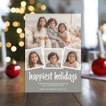 Vrolijk Kerstfeest 4 foto's Grijs Koraal Botanisch Feestdagenkaart<br><div class="desc">Gebruik drie vierkante foto's en een horizontaal afbeelding - Maak een unieke en trendy vrolijke kerstbegroeting met een modern botanisch patroon op de achterkant. Als u iets wilt verplaatsen,  klikt u op de knop Aanpassen om wijzigingen aan te brengen.</div>